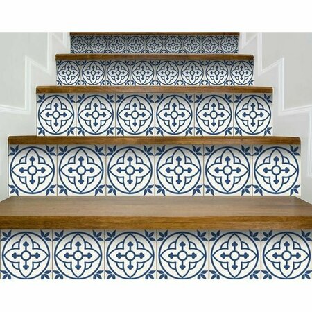 Homeroots 7 x 7 in. Tulipa Blue & White Peel & Stick Removable Tiles 399848